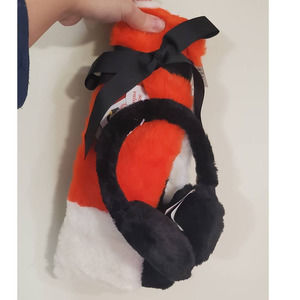 BP. Women's Faux Fur Ear Muffs & Colorblock Scarf Set Black & Orange One Size